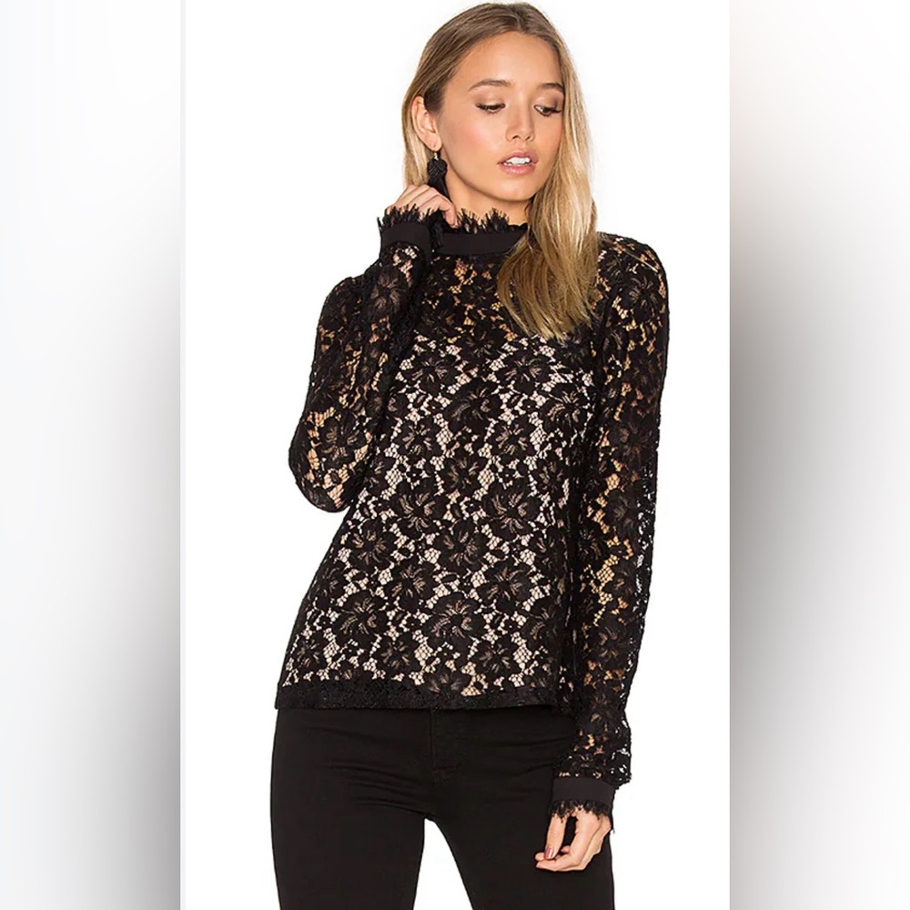 WAYF Berklin Lace Long Sleeve Top in Black, size S
